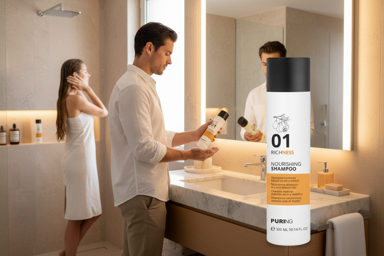 A gentle yet effective shampoo designed to nourish and hydrate the hair, leaving it soft, shiny, and full of life.