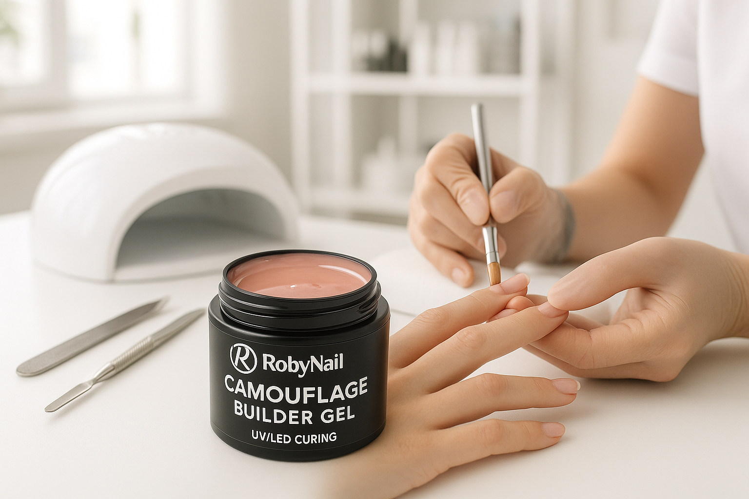 RobyNail Camouflage Builder Gel – High-Coverage, Natural Pink/Nude Builder Gel for Nail Extensions & Overlays