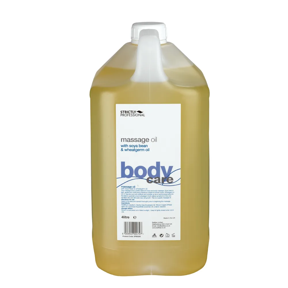 Strictly Professional Massage Oil with soyabean and wheatgerm in a 4-litre bottle for salon and spa use