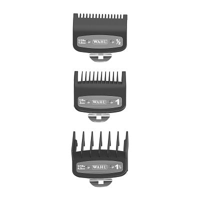 High quality metal backed clipper comb set for wahl clippers which includes 1/2, 1, 1.5